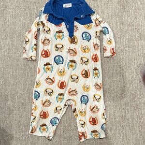 Angel Dear Cowboy Print Kids Bodysuit with Blue Collar